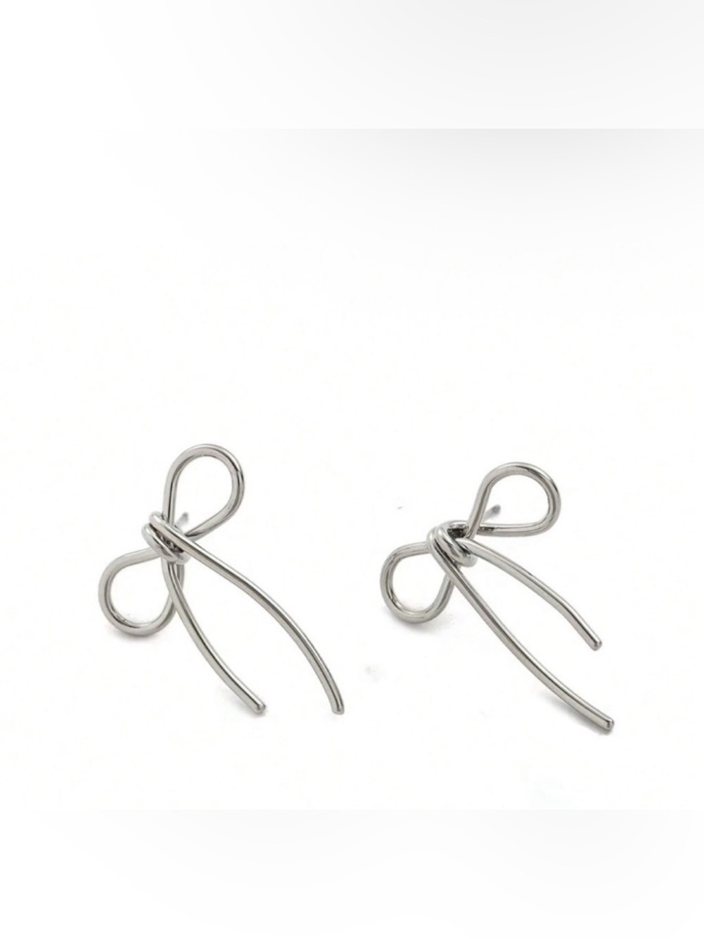 Silver Plated Stainless Steel Bow Earrings Minimalist Coquette Style Knot Studs
